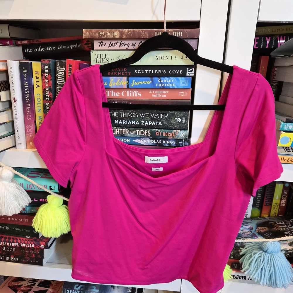 Babaton Fuchsia Hot Pink Compression Bralette Short Sleeve Top